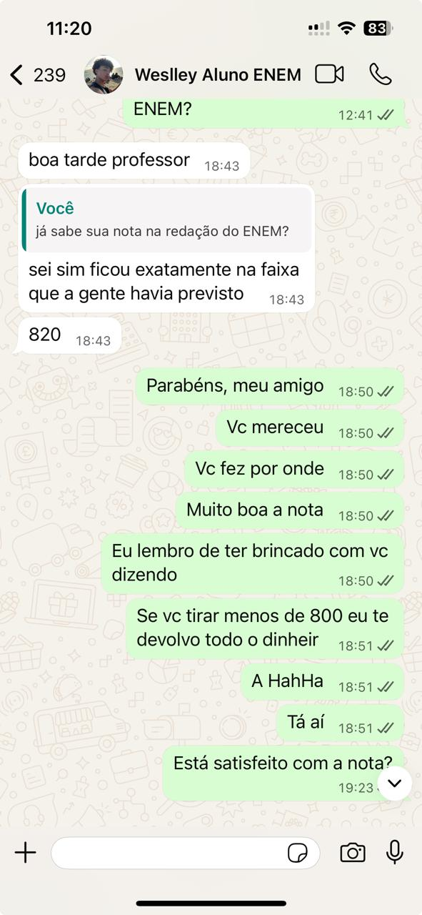 Depoimento do aluno Wesley no WhatsApp